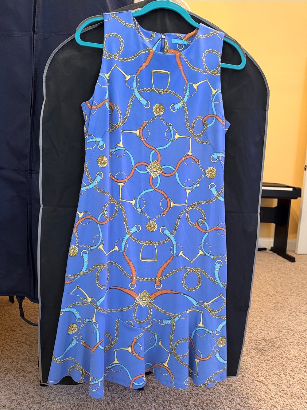 Blue Chain-Print Sleeveless A-Line Dress